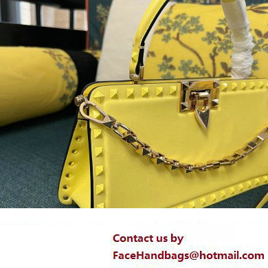 Valentino Rockstud Handbag In Calfskin Yellow 2024