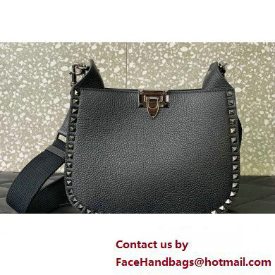 Valentino Rockstud Hobo Bag in Grainy Calfskin Black 2024 - Click Image to Close