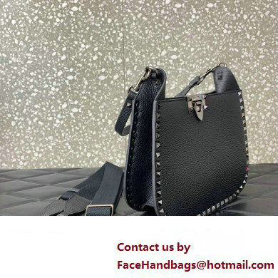 Valentino Rockstud Hobo Bag in Grainy Calfskin Black 2024