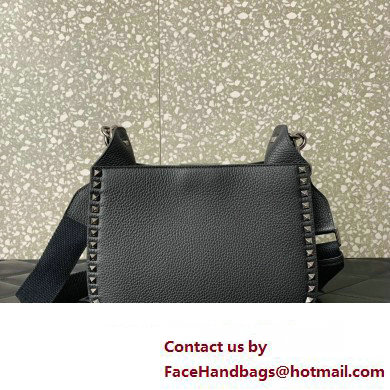 Valentino Rockstud Hobo Bag in Grainy Calfskin Black 2024