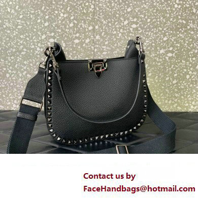 Valentino Rockstud Hobo Bag in Grainy Calfskin Black 2024