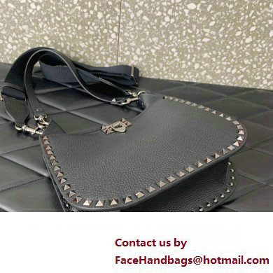 Valentino Rockstud Hobo Bag in Grainy Calfskin Black 2024