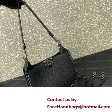 Valentino Rockstud Hobo Bag in Grainy Calfskin Black 2024