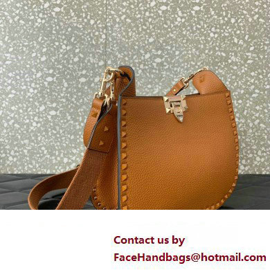 Valentino Rockstud Hobo Bag in Grainy Calfskin Brown 2024