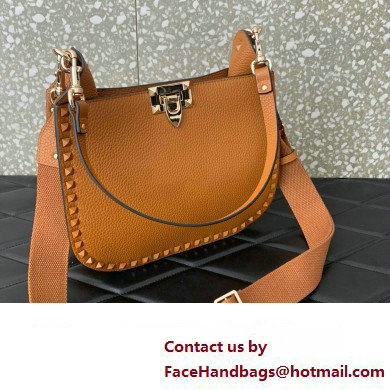 Valentino Rockstud Hobo Bag in Grainy Calfskin Brown 2024