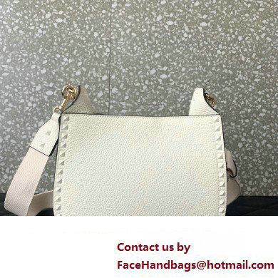 Valentino Rockstud Hobo Bag in Grainy Calfskin White 2024