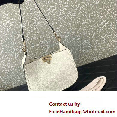 Valentino Rockstud Hobo Bag in Grainy Calfskin White 2024