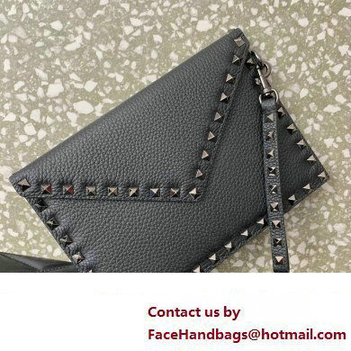 Valentino Rockstud Pouch Clutch Bag in Grainy Calfskin Black 2024