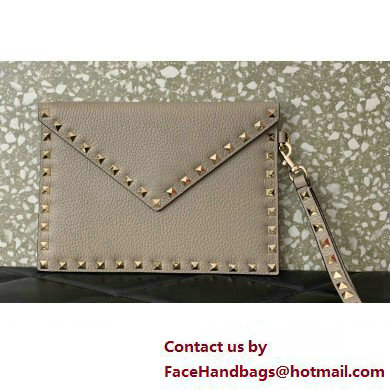 Valentino Rockstud Pouch Clutch Bag in Grainy Calfskin Gray 2024