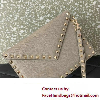 Valentino Rockstud Pouch Clutch Bag in Grainy Calfskin Gray 2024