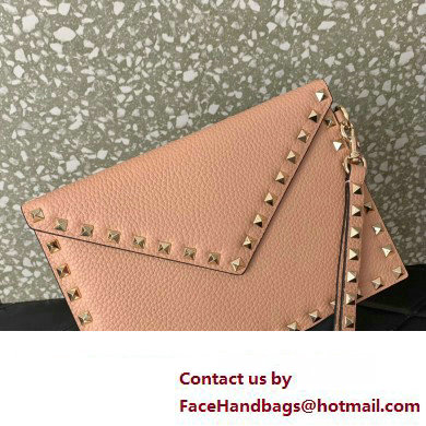 Valentino Rockstud Pouch Clutch Bag in Grainy Calfskin Nude Pink 2024