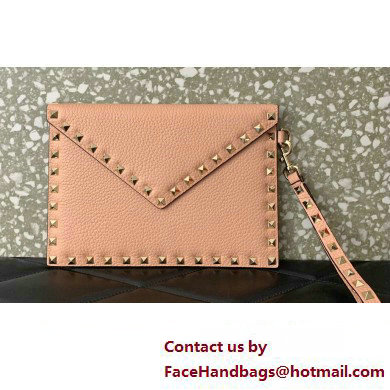 Valentino Rockstud Pouch Clutch Bag in Grainy Calfskin Nude Pink 2024