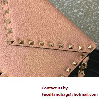 Valentino Rockstud Pouch Clutch Bag in Grainy Calfskin Nude Pink 2024