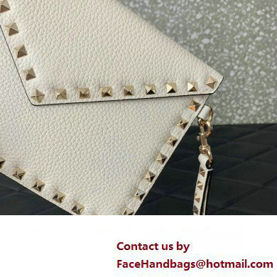 Valentino Rockstud Pouch Clutch Bag in Grainy Calfskin White 2024