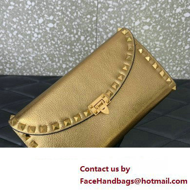 Valentino Rockstud Wallet With Chain in Grainy Calfskin Gold 2024