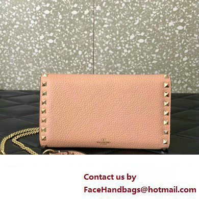 Valentino Rockstud Wallet With Chain in Grainy Calfskin Nude Pink 2024