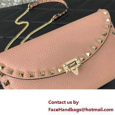 Valentino Rockstud Wallet With Chain in Grainy Calfskin Nude Pink 2024