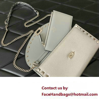 Valentino Rockstud Wallet With Chain in Grainy Calfskin Silver 2024