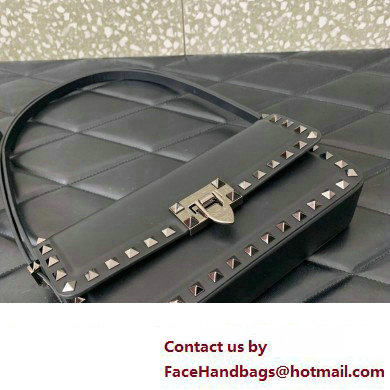 Valentino Rockstud23 E/W Smooth Calfskin Shoulder Bag Black 2023