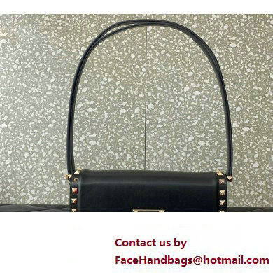 Valentino Rockstud23 E/W Smooth Calfskin Shoulder Bag Black/Gold 2023 - Click Image to Close