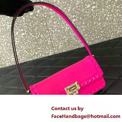 Valentino Rockstud23 E/W Smooth Calfskin Shoulder Bag Fuchsia 2023