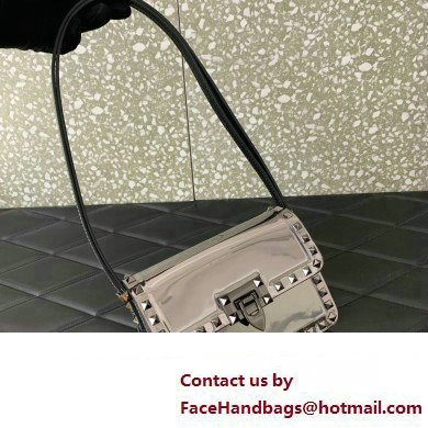 Valentino Rockstud23 Small Shoulder Bag In Smooth Calfskin 0242 Mirror Gun Color 2023