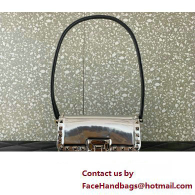 Valentino Rockstud23 Small Shoulder Bag In Smooth Calfskin 0242 Mirror Silver 2023 - Click Image to Close