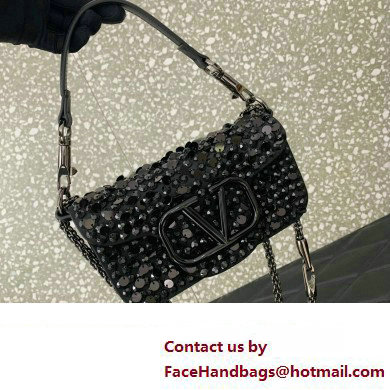 Valentino Small Loco Shoulder Bag Black With Crystals 2024