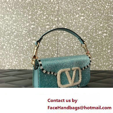 Valentino Small Loco Shoulder Bag Embroidered Green With Crystals 2024 - Click Image to Close