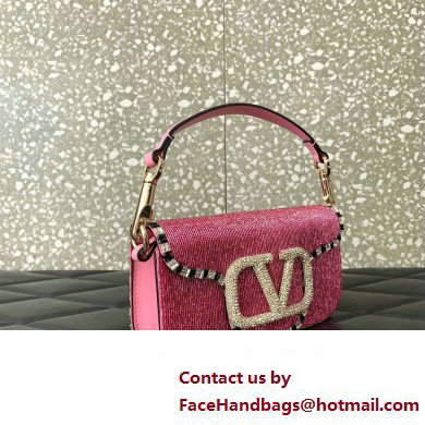 Valentino Small Loco Shoulder Bag Embroidered Pink With Crystals 2024