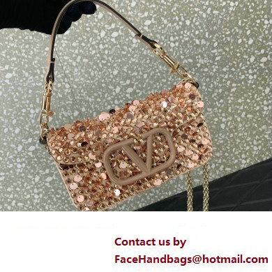 Valentino Small Loco Shoulder Bag Gold With Crystals 2024