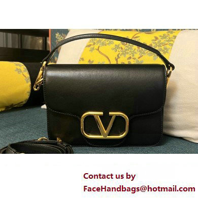 Valentino Small Loco Shoulder Bag In Calfskin Leather Black/Gold With Vlogo Signature 2024 - Click Image to Close