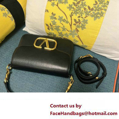 Valentino Small Loco Shoulder Bag In Calfskin Leather Black/Gold With Vlogo Signature 2024