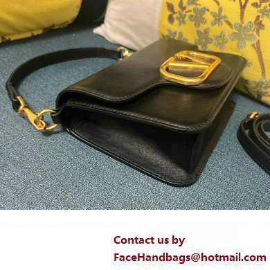 Valentino Small Loco Shoulder Bag In Calfskin Leather Black/Gold With Vlogo Signature 2024