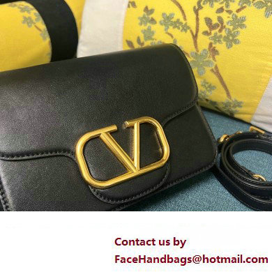 Valentino Small Loco Shoulder Bag In Calfskin Leather Black/Gold With Vlogo Signature 2024