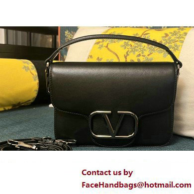 Valentino Small Loco Shoulder Bag In Calfskin Leather Black With Enamel Tone-On-Tone Vlogo Signature 2024