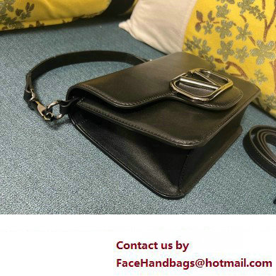 Valentino Small Loco Shoulder Bag In Calfskin Leather Black With Enamel Tone-On-Tone Vlogo Signature 2024