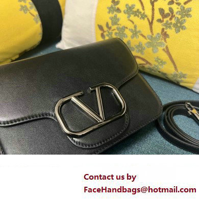 Valentino Small Loco Shoulder Bag In Calfskin Leather Black With Enamel Tone-On-Tone Vlogo Signature 2024