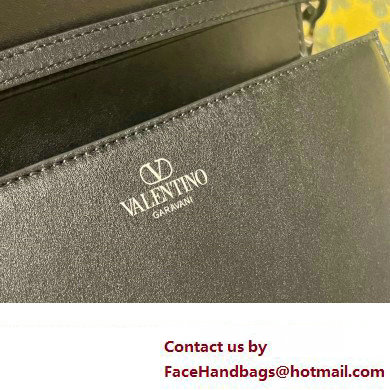 Valentino Small Loco Shoulder Bag In Calfskin Leather Black With Enamel Tone-On-Tone Vlogo Signature 2024