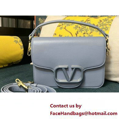 Valentino Small Loco Shoulder Bag In Calfskin Leather Blue With Enamel Tone-On-Tone Vlogo Signature 2024