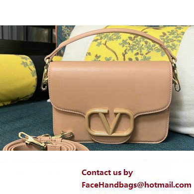 Valentino Small Loco Shoulder Bag In Calfskin Leather Nude With Enamel Tone-On-Tone Vlogo Signature 2024