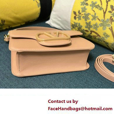 Valentino Small Loco Shoulder Bag In Calfskin Leather Nude With Enamel Tone-On-Tone Vlogo Signature 2024