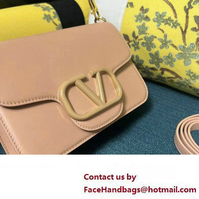 Valentino Small Loco Shoulder Bag In Calfskin Leather Nude With Enamel Tone-On-Tone Vlogo Signature 2024