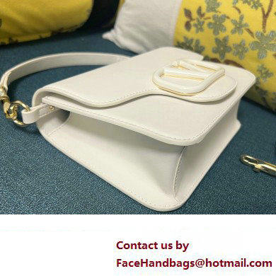 Valentino Small Loco Shoulder Bag In Calfskin Leather White With Enamel Tone-On-Tone Vlogo Signature 2024