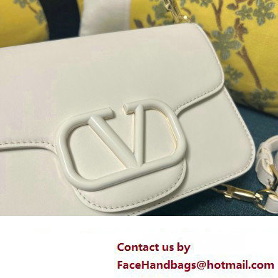 Valentino Small Loco Shoulder Bag In Calfskin Leather White With Enamel Tone-On-Tone Vlogo Signature 2024