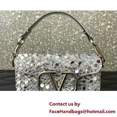 Valentino Small Loco Shoulder Bag Silver With Crystals 2024