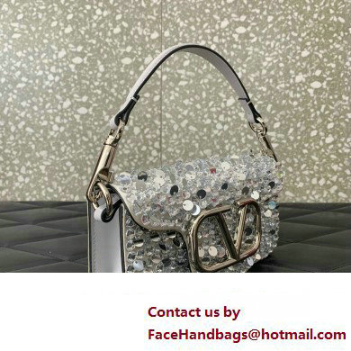 Valentino Small Loco Shoulder Bag Silver With Crystals 2024