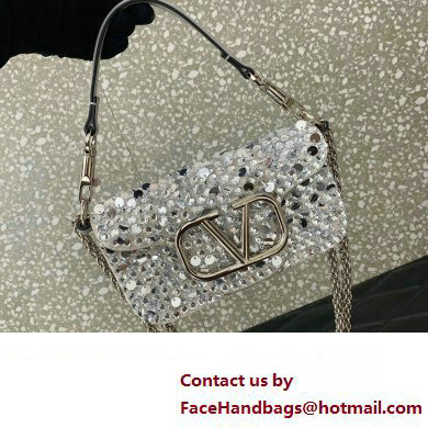 Valentino Small Loco Shoulder Bag Silver With Crystals 2024