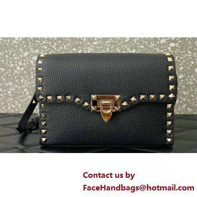 Valentino Small Rockstud Crossbody Bag in Grainy Calfskin Black/Gold 2024