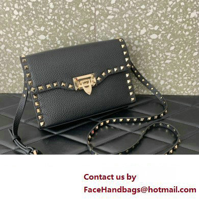 Valentino Small Rockstud Crossbody Bag in Grainy Calfskin Black/Gold 2024